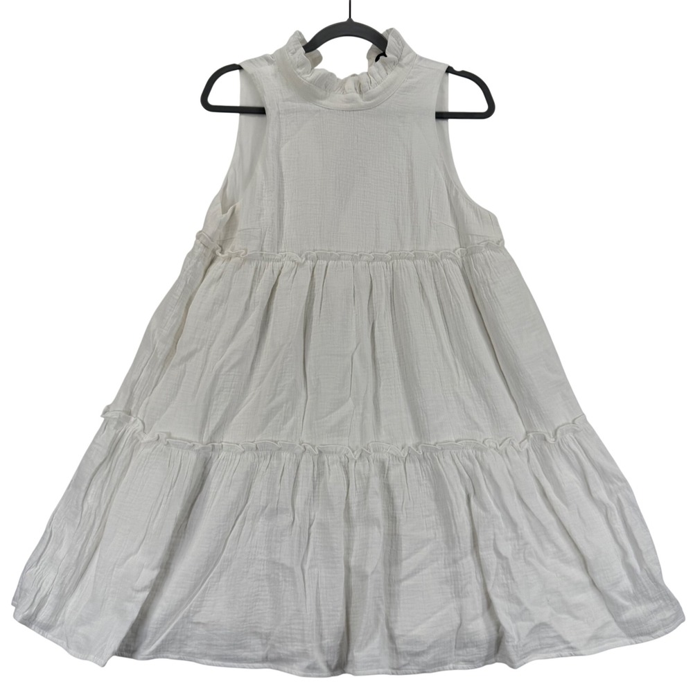 Pomander Place White Dress Sleeveless Tiered Ruffle Neck Casual Medium